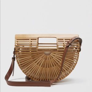 Half moon shaped wooden crossbody bag